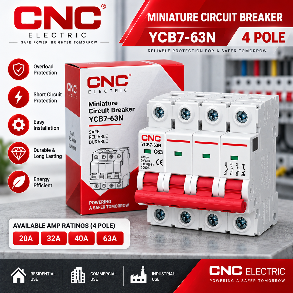 CNC YCB7-63N 4 Pole Miniature Circuit Breaker (MCB)