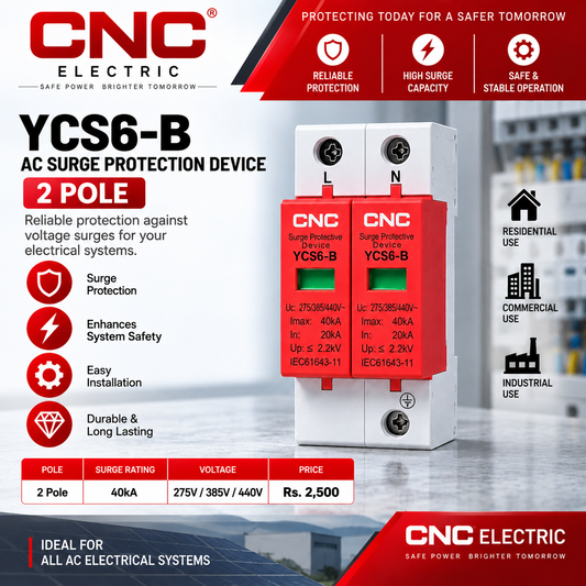 CNC YCS6-B 2 Pole 40kA AC Surge Protection Device – 275V / 385V / 440V